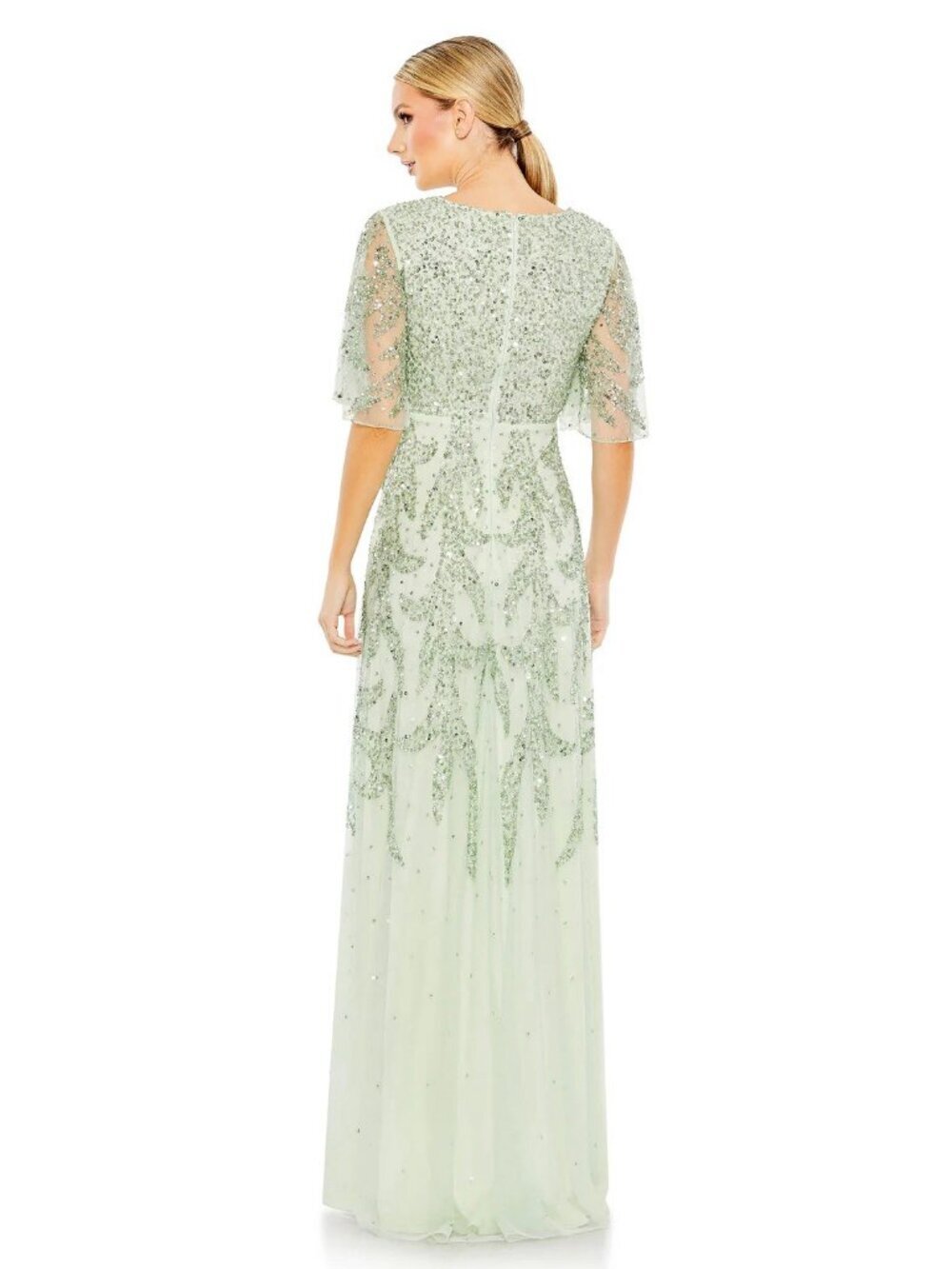 Mac Duggal Size 16 Sage Green 93681 Gown Sequined Butterfly Sleeve Cocktail NWT - Picture 4 of 12